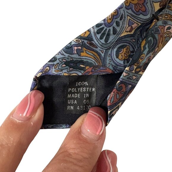 Manhattan Extra Long Paisley Tie Mens Poly Necktie USA Brown Blue Office Formal - Picture 6 of 8